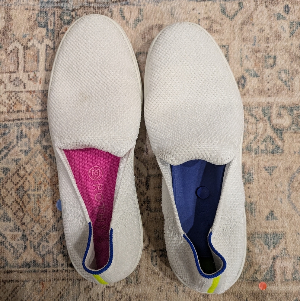 Rothy’s Original Slip On Women's Washable Sneakers White Sz 7.5 Worn 3x